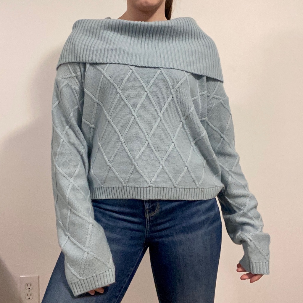 Guess Cropped Blue Y2k Inspired Streetwear Cable Knit Soft Girl Sweater Xl